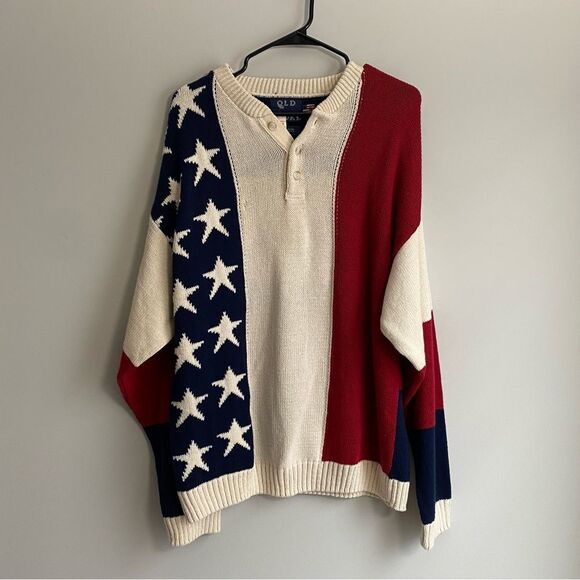 Vintage Other - Vintage Old Glory American Flag Knitted Grandpa Sweater